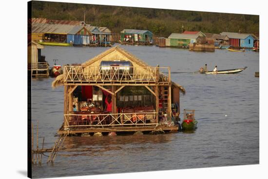 Tourist Restaurant, Chong Kneas Floating Village, Tonle Sap Lake, Near Siem Reap, Cambodia-David Wall-Stretched Canvas