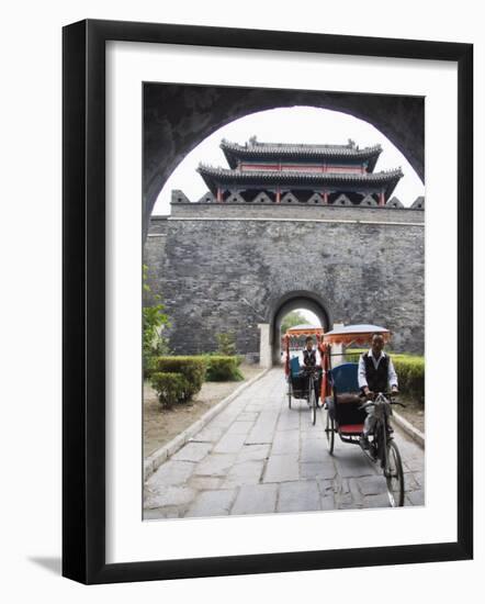 Tourist Rickshaw at a City Gate Watch Tower, Qufu City, Shandong Province, China-Kober Christian-Framed Photographic Print