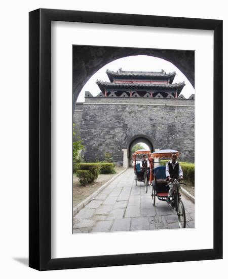 Tourist Rickshaw at a City Gate Watch Tower, Qufu City, Shandong Province, China-Kober Christian-Framed Premium Photographic Print