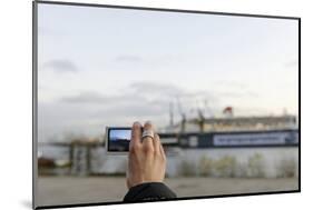 Tourist Taking a Photo of Queen Mary 2 in the Dry Dock, Detail, Fish Market-Axel Schmies-Mounted Photographic Print