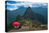 Tourist under the Shade of A Red Umbrella Looking at Machu Picchu-Mark Skalny-Stretched Canvas