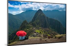 Tourist under the Shade of A Red Umbrella Looking at Machu Picchu-Mark Skalny-Mounted Photographic Print