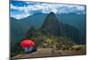 Tourist under the Shade of A Red Umbrella Looking at Machu Picchu-Mark Skalny-Mounted Photographic Print