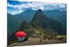 Tourist under the Shade of A Red Umbrella Looking at Machu Picchu-Mark Skalny-Mounted Photographic Print