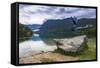 Tourist Visiting Lake Bohinj, Triglav National Park, Julian Alps, Slovenia, Europe-Matthew Williams-Ellis-Framed Stretched Canvas