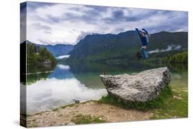 Tourist Visiting Lake Bohinj, Triglav National Park, Julian Alps, Slovenia, Europe-Matthew Williams-Ellis-Stretched Canvas