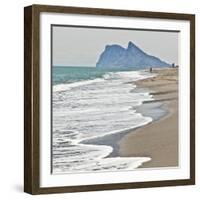 Tourist Walking Toward Gibraltar, Alcaidesa Beach, Near Sotogrande, Andalucia, Spain, Europe-Giles Bracher-Framed Photographic Print