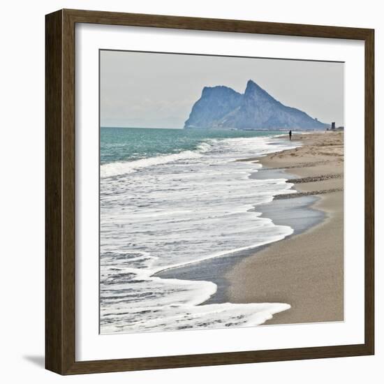 Tourist Walking Toward Gibraltar, Alcaidesa Beach, Near Sotogrande, Andalucia, Spain, Europe-Giles Bracher-Framed Photographic Print