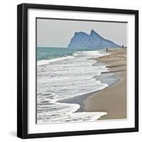 Tourist Walking Toward Gibraltar, Alcaidesa Beach, Near Sotogrande, Andalucia, Spain, Europe-Giles Bracher-Framed Photographic Print