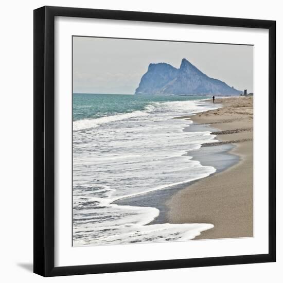 Tourist Walking Toward Gibraltar, Alcaidesa Beach, Near Sotogrande, Andalucia, Spain, Europe-Giles Bracher-Framed Photographic Print