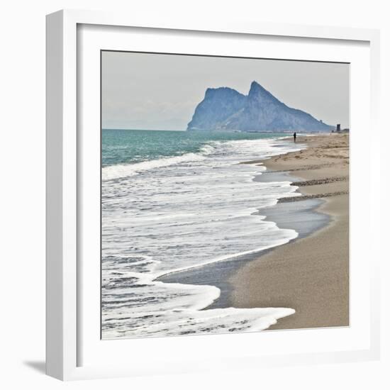 Tourist Walking Toward Gibraltar, Alcaidesa Beach, Near Sotogrande, Andalucia, Spain, Europe-Giles Bracher-Framed Photographic Print