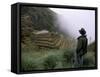 Tourist Watches Clouds Swirl Around Mountains, Inca Trail, Peru, South America-Jane Sweeney-Framed Stretched Canvas