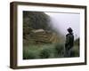 Tourist Watches Clouds Swirl Around Mountains, Inca Trail, Peru, South America-Jane Sweeney-Framed Photographic Print