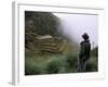 Tourist Watches Clouds Swirl Around Mountains, Inca Trail, Peru, South America-Jane Sweeney-Framed Photographic Print