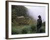 Tourist Watches Clouds Swirl Around Mountains, Inca Trail, Peru, South America-Jane Sweeney-Framed Photographic Print