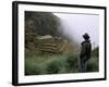 Tourist Watches Clouds Swirl Around Mountains, Inca Trail, Peru, South America-Jane Sweeney-Framed Photographic Print