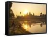 Tourist Watching Sunrise at Angkor Wat Temple, UNESCO World Heritage Site, Siem Reap, Cambodia-Matthew Williams-Ellis-Framed Stretched Canvas
