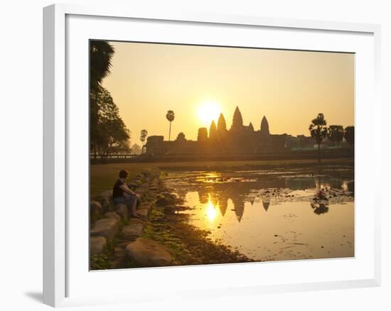 Tourist Watching Sunrise at Angkor Wat Temple, UNESCO World Heritage Site, Siem Reap, Cambodia-Matthew Williams-Ellis-Framed Photographic Print