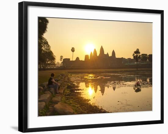 Tourist Watching Sunrise at Angkor Wat Temple, UNESCO World Heritage Site, Siem Reap, Cambodia-Matthew Williams-Ellis-Framed Photographic Print