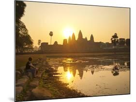 Tourist Watching Sunrise at Angkor Wat Temple, UNESCO World Heritage Site, Siem Reap, Cambodia-Matthew Williams-Ellis-Mounted Photographic Print