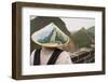 Tourist Wearing Illustrated Conical Hat on the Great Wall-Paul Souders-Framed Photographic Print
