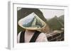 Tourist Wearing Illustrated Conical Hat on the Great Wall-Paul Souders-Framed Photographic Print