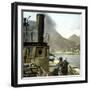 Tourists Aboard a Steamboat Off the Coast of Argegno (Italy) Wide, on the Banks of Lake Como-Leon, Levy et Fils-Framed Photographic Print