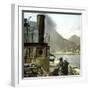 Tourists Aboard a Steamboat Off the Coast of Argegno (Italy) Wide, on the Banks of Lake Como-Leon, Levy et Fils-Framed Photographic Print