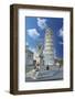 Tourists admiring the Renaissance fountain and the Leaning Tower of Pisa in summer-Roberto Moiola-Framed Photographic Print