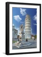 Tourists admiring the Renaissance fountain and the Leaning Tower of Pisa in summer-Roberto Moiola-Framed Photographic Print