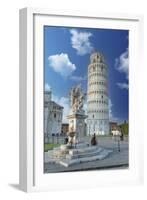 Tourists admiring the Renaissance fountain and the Leaning Tower of Pisa in summer-Roberto Moiola-Framed Photographic Print