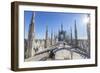 Tourists among the white marble spiers on the top of the Duomo, Milan, Lombardy, Italy, Europe-Roberto Moiola-Framed Photographic Print