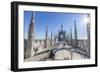 Tourists among the white marble spiers on the top of the Duomo, Milan, Lombardy, Italy, Europe-Roberto Moiola-Framed Photographic Print