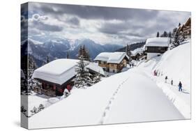 Tourists and Skiers Enjoying the Snowy Landscape, Bettmeralp, District of Raron-Roberto Moiola-Stretched Canvas