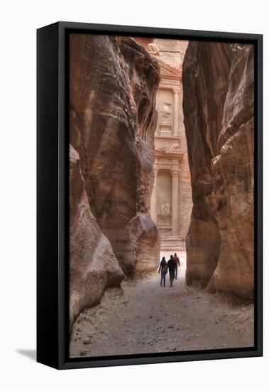 Tourists Approaching the Treasury from the Siq, Petra, Jordan, Middle East-Richard Maschmeyer-Framed Stretched Canvas
