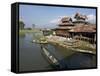 Tourists Arrive by Boat at Monastery on Inle Lake, Shan State, Myanmar (Burma)-Julio Etchart-Framed Stretched Canvas