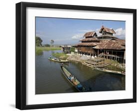 Tourists Arrive by Boat at Monastery on Inle Lake, Shan State, Myanmar (Burma)-Julio Etchart-Framed Photographic Print