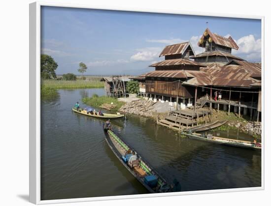 Tourists Arrive by Boat at Monastery on Inle Lake, Shan State, Myanmar (Burma)-Julio Etchart-Framed Photographic Print