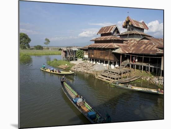 Tourists Arrive by Boat at Monastery on Inle Lake, Shan State, Myanmar (Burma)-Julio Etchart-Mounted Photographic Print