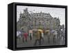 Tourists as They Cross the Street in Front of the Landmark Semper Opera House in Dresden-null-Framed Stretched Canvas