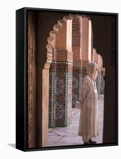 Tourists at Ben Youssef Madrasa, in the Medina in Marrakech, Morocco-David H. Wells-Framed Stretched Canvas