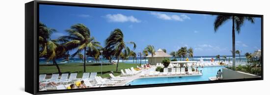 Tourists at Poolside in a Seaside Resort, Montego Bay, St. James Parish, Jamaica-null-Framed Stretched Canvas