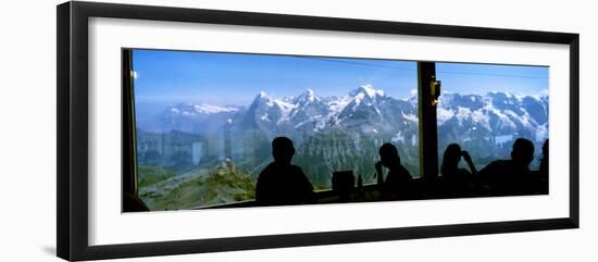 Tourists at Schilthorn 007 Restaurant with Mt Eiger Mt Monch Mt Jungfrau in the Background-null-Framed Photographic Print