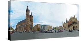 Tourists at St. Mary's Church, St. Mary's Square, Krakow, Poland-null-Stretched Canvas