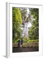 Tourists at Tane Mahuta (Lord of the Forest), the Largest Kauri Tree in New Zealand-Matthew Williams-Ellis-Framed Photographic Print