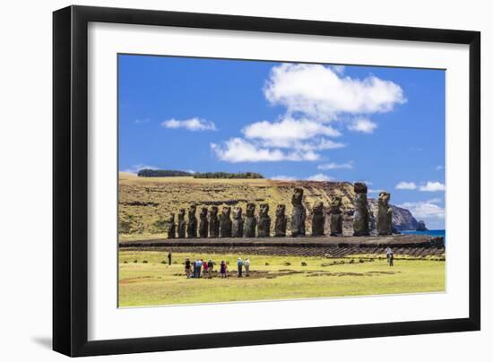 Tourists at the 15 Moai Restored Ceremonial Site of Ahu Tongariki-Michael Nolan-Framed Photographic Print