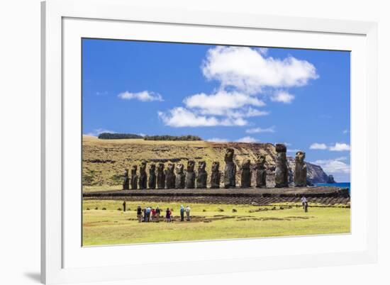 Tourists at the 15 Moai Restored Ceremonial Site of Ahu Tongariki-Michael Nolan-Framed Photographic Print