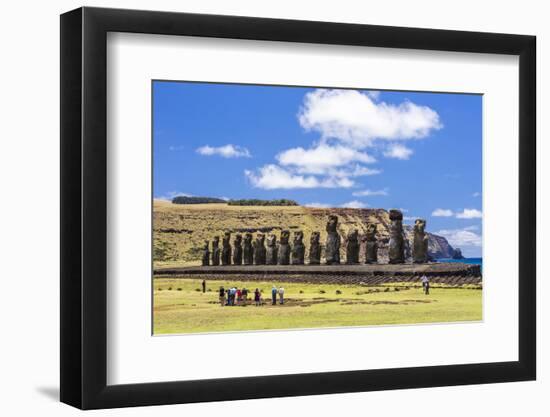 Tourists at the 15 Moai Restored Ceremonial Site of Ahu Tongariki-Michael Nolan-Framed Photographic Print