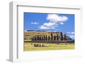 Tourists at the 15 Moai Restored Ceremonial Site of Ahu Tongariki-Michael Nolan-Framed Photographic Print