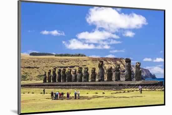 Tourists at the 15 Moai Restored Ceremonial Site of Ahu Tongariki-Michael Nolan-Mounted Photographic Print